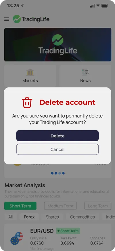 Steps to delete account from app 2